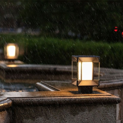 Riley Modern Rectangular Metal Glass Outdoor Lamp, Black/Black-Gold