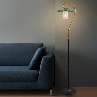 Carins Retro Lotus Metal Acrylic Floor Lamp, Gold/Green/Light Green