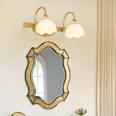 Lily Modern Flower Mirror Front Vanity Wall Lamp, Metal/Frosted Glass