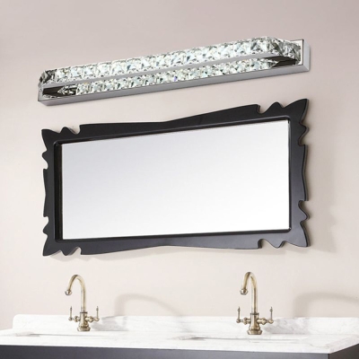 Kristy Luxury Linear Crystal Mirror Front Vanity Wall Lamp, Silver