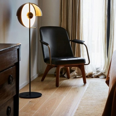 Salgado Modern Geometric Metal Glass Floor Lamp, Black/Amber