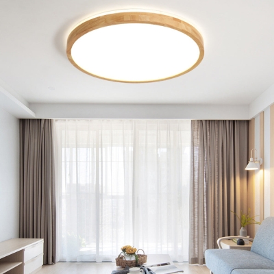 Ozawa Nordic Round Acrylic/Wood Flush Mount Ceiling Light, Wood