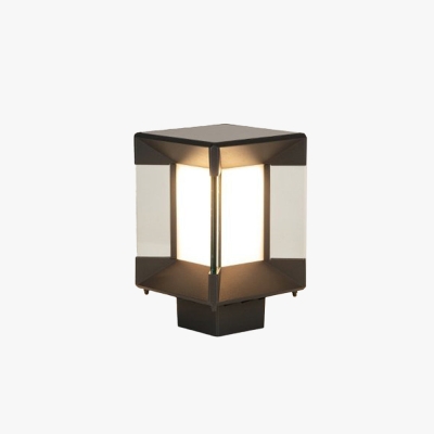 Riley Modern Rectangular Metal Glass Outdoor Lamp, Black/Black-Gold