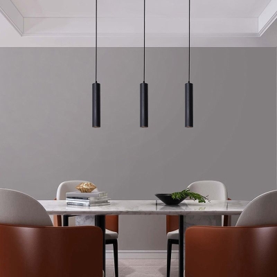 Edge Modern Cylinder Shape Linear Pendant Light, Black, Metal