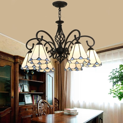 Silva Tiffany Mediterranean Branch Metal Chandelier, White/Blue/Navy Blue