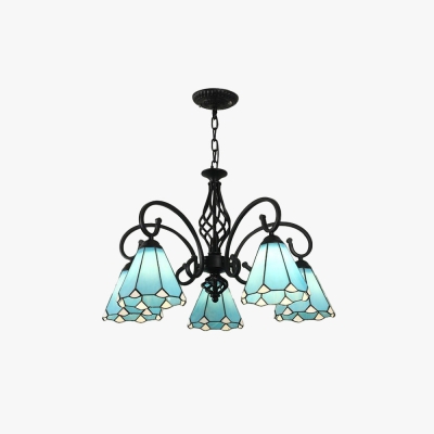 Silva Tiffany Mediterranean Branch Metal Chandelier, White/Blue/Navy Blue