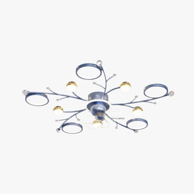 Madina Blue & Black Flush Mount Ceiling Fan with Light, 6/8/10 Heads, 31.5''/47.2''