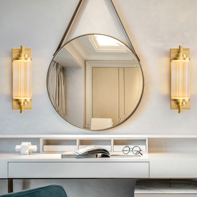 Kristy Modern Cylindrical Metal/Crystal Mirror Front Wall Lamp, Gold