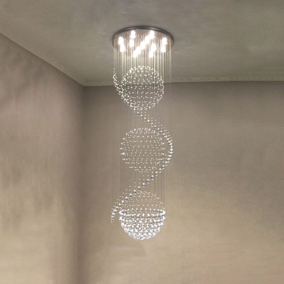 Hailie Luxury Spiral Cascading Crystal Chandelier, Chrome