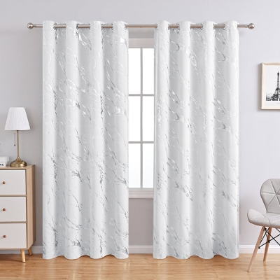 Modern Simple Silver Marble Pattern Thermal Blackout Curtain