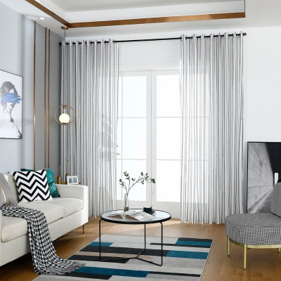 Modern White Sheer Curtains, Black Love Stripes, Children's Room