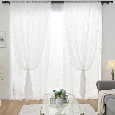 French White Lace Pearl Translucent Sheer Curtain