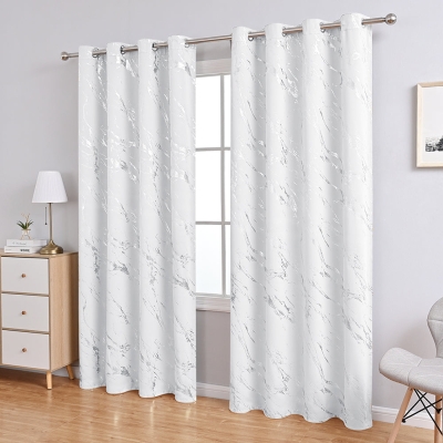 Modern Simple Silver Marble Pattern Thermal Blackout Curtain