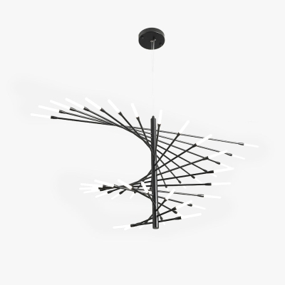 Lowry Modern Chandelier Rotating Fireworks, Black/Gold, Living Room/Art Gallery