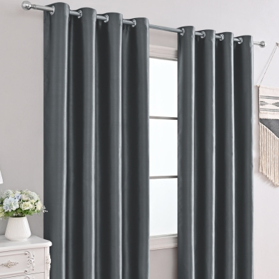 Modern Velvet Solid Color Blackout Thermal Curtains, Dark Gray/Beige