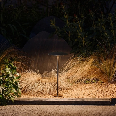 Carins Umbrella Rechargeable Metal Outdoor Floor Lamp, Black/Coffee