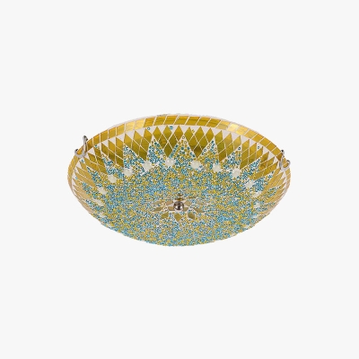Eryn Modern Mediterranean Glass Flush Mount Ceiling Light, Blue/Yellow/White