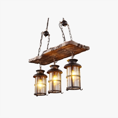 Austin Retro 3 Lantern Linear Wood/Metal, Chandelier