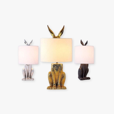 Alice Rabbit Cylinder Resin Table Lamp, Black/White/Gold