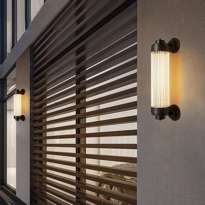 Alessio Vintage Cylindrical Glass Outdoor Wall Lamp, Bronze