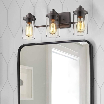 Alessio Industrial Metal/Glass Wall Lamp, Black, Bathroom, Vanity