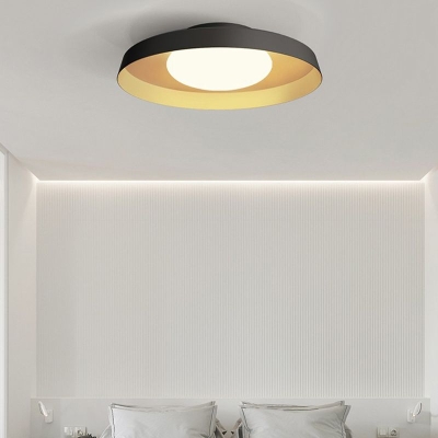 Carins Flush Mount Ceiling Light Round Retro, Metal/Acrylic, White/Black, Bedroom
