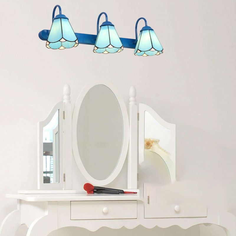 Baxter Vintage Flower Shaped Metal&Glass Bedroom Wall Lamps, Black/White/Blue