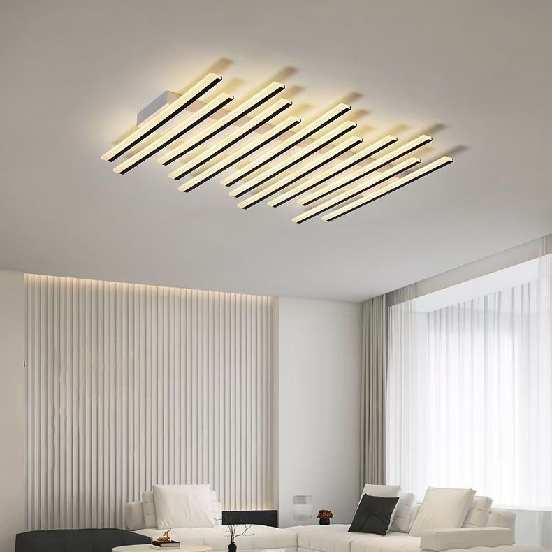 Quinn Flush Mount Ceiling Light Linear Modern, Metal, Black, Living Room