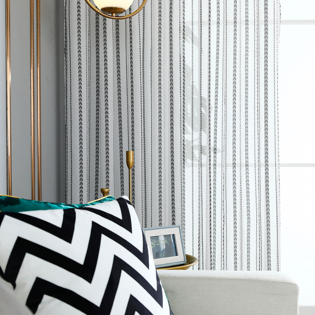 Modern White Sheer Curtains, Black Love Stripes, Children's Room