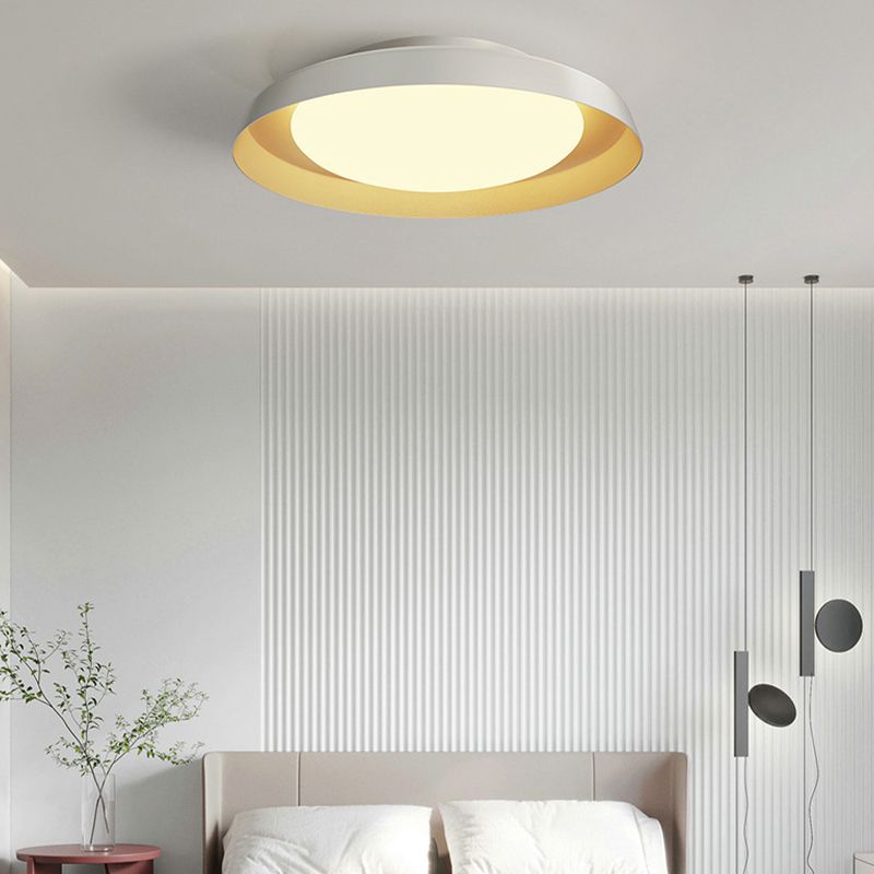 Carins Flush Mount Ceiling Light Round Retro, Metal/Acrylic, White/Black, Bedroom