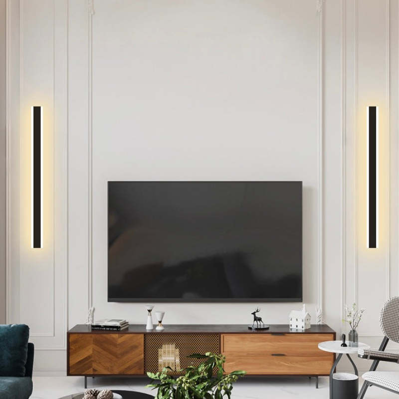 Edge Modern Outer Glow Linear Metal Outdoor Wall Light, Dark Steel Gray