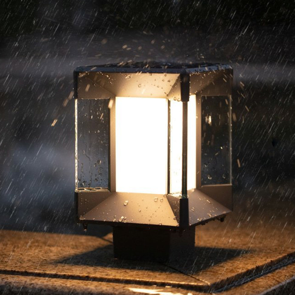 Riley Modern Rectangular Metal Glass Outdoor Lamp, Black/Black-Gold