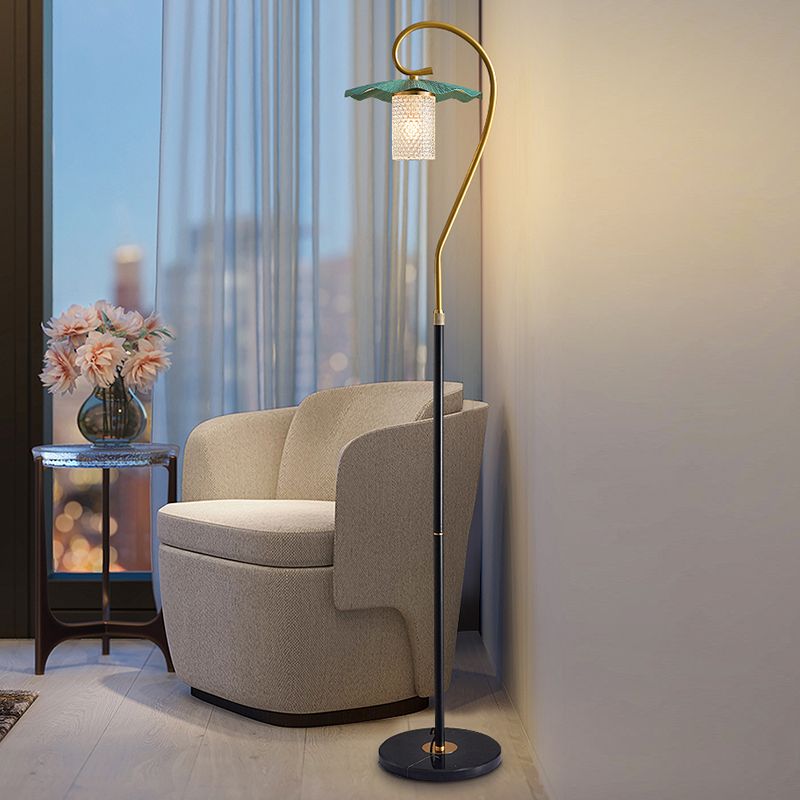 Carins Retro Lotus Metal Acrylic Floor Lamp, Gold/Green/Light Green