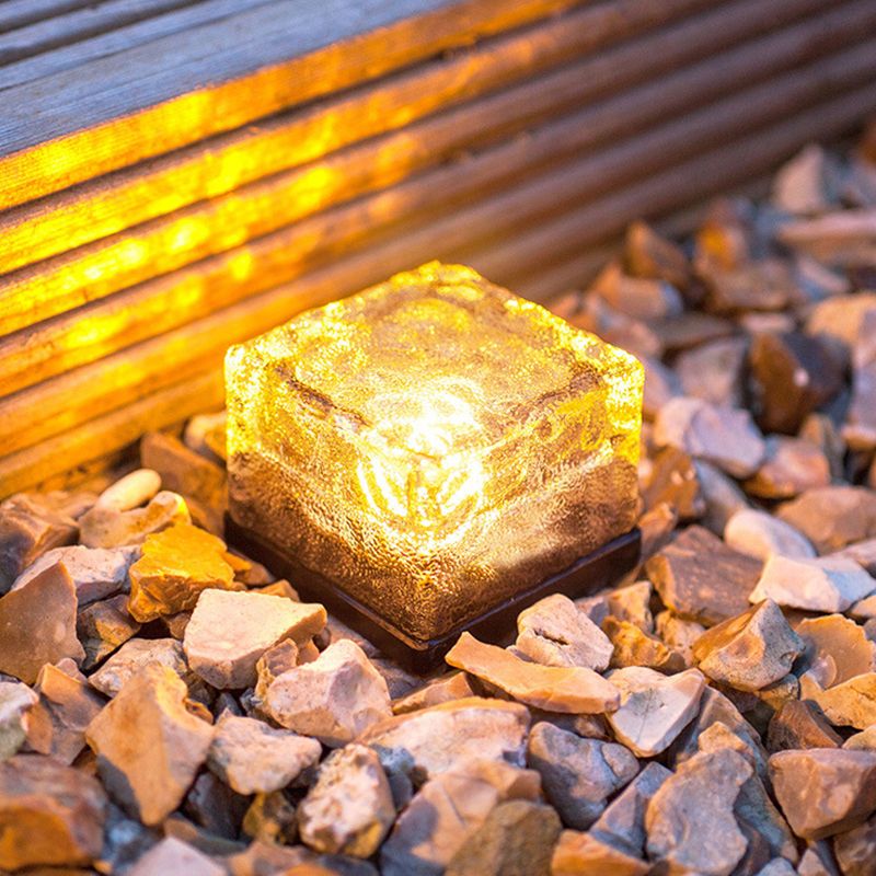 Pena Ice-cube Solar Outdoor Ground Light, Glass, Blue/Yellow/White