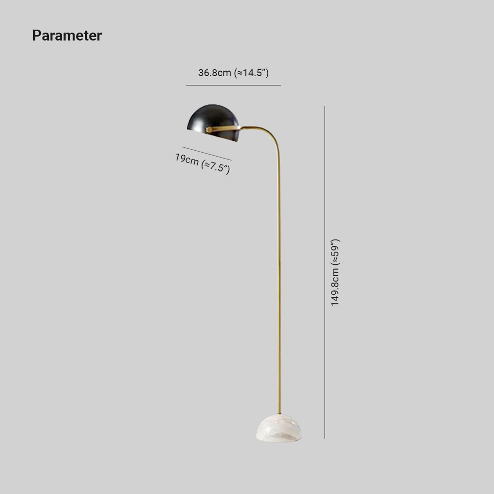 Eryn Floor Lamp Semi Circular Retro/Minimalist, Metal/Marble, Black, Bedroom