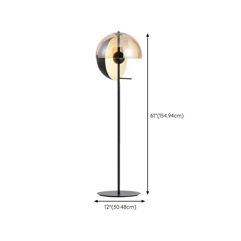 Salgado Modern Geometric Metal Glass Floor Lamp, Black/Amber