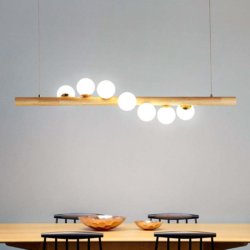 Valentina Glass Bubble Pendant Light, Wood/Walnut