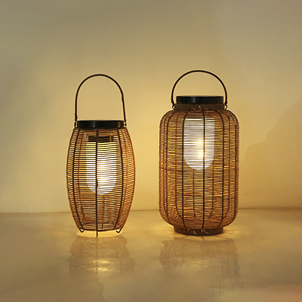 Ritta Retro Lantern Metal/Rattan Floor Lamp, Wood Color