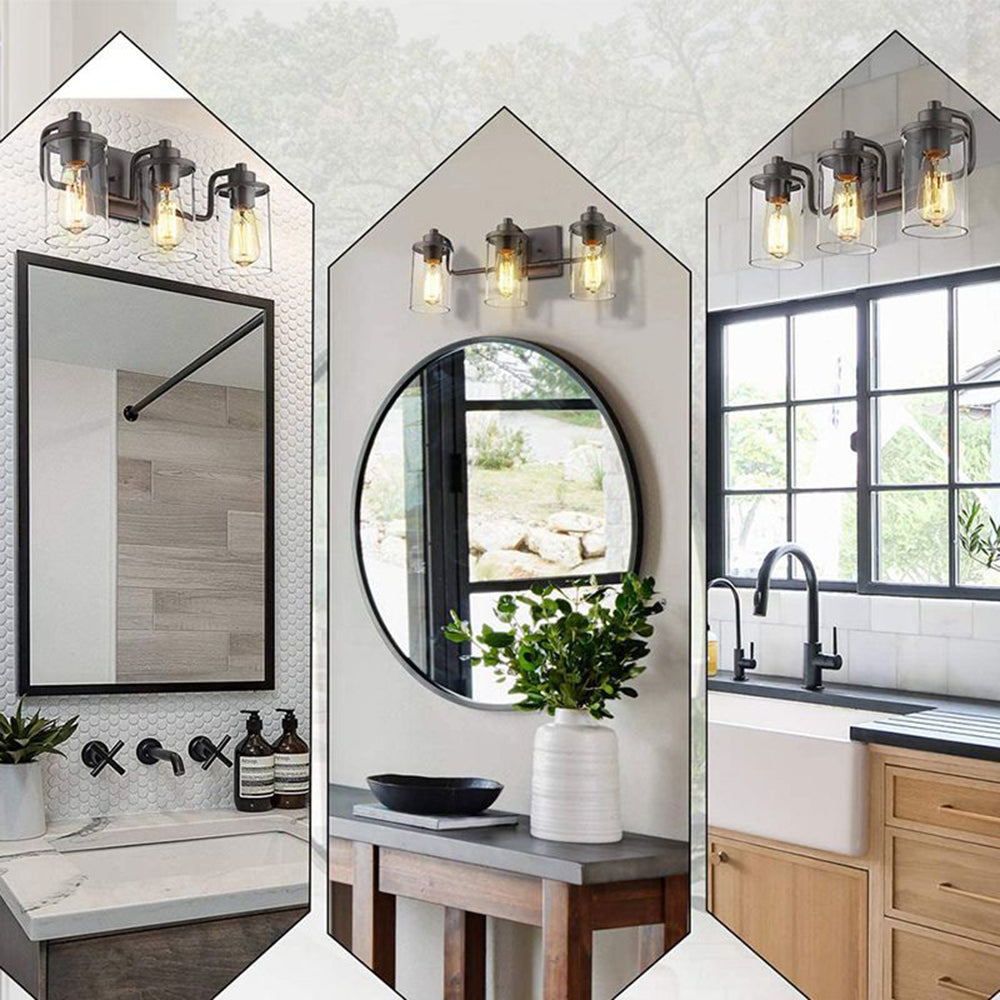 Alessio Industrial Metal/Glass Wall Lamp, Black, Bathroom, Vanity