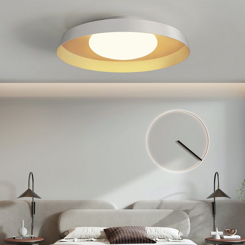 Carins Flush Mount Ceiling Light Round Retro, Metal/Acrylic, White/Black, Bedroom