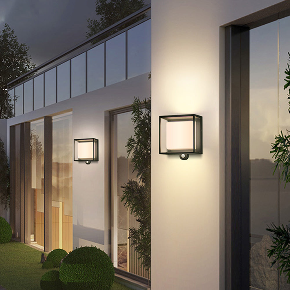 Orr Modern Rectangular Acrylic Sensor Solar Powered Outdoor Wall Lamp, Black
