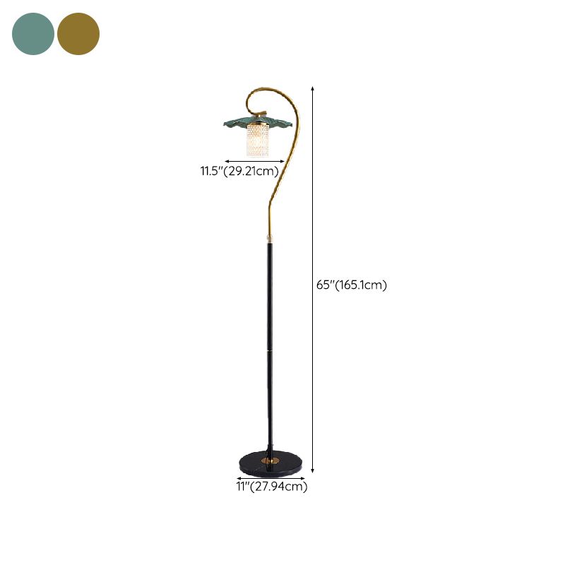 Carins Retro Lotus Metal Acrylic Floor Lamp, Gold/Green/Light Green