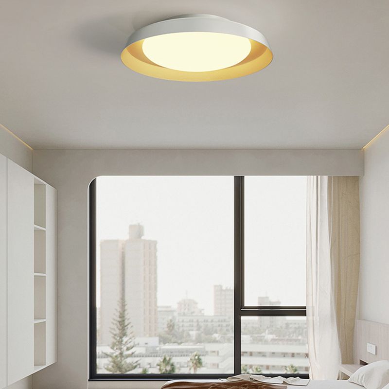 Carins Flush Mount Ceiling Light Round Retro, Metal/Acrylic, White/Black, Bedroom