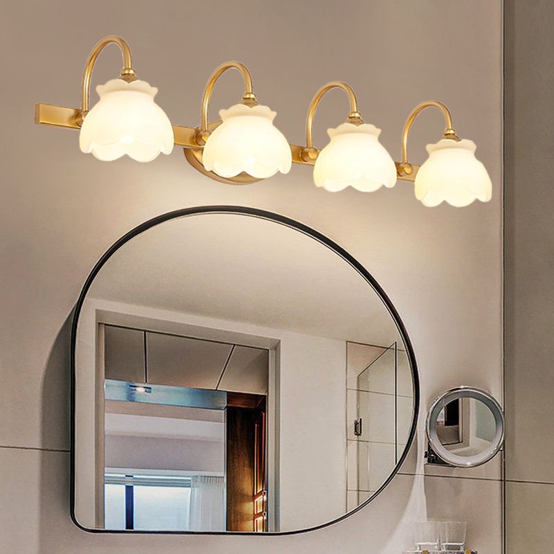 Lily Modern Flower Mirror Front Vanity Wall Lamp, Metal/Frosted Glass