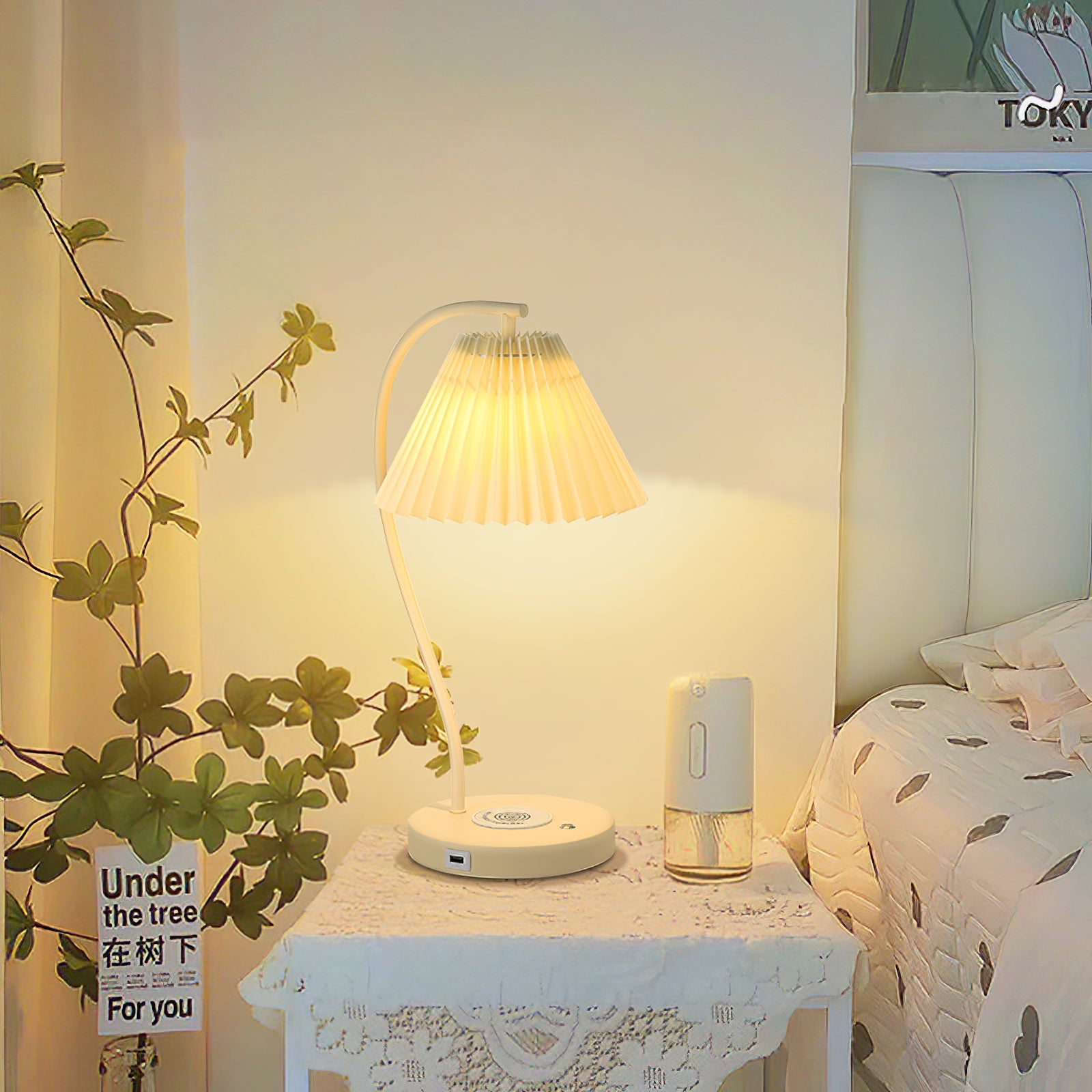 Sano Nordic Curved Ceramic/Fabric Table Lamp, White/Yellow