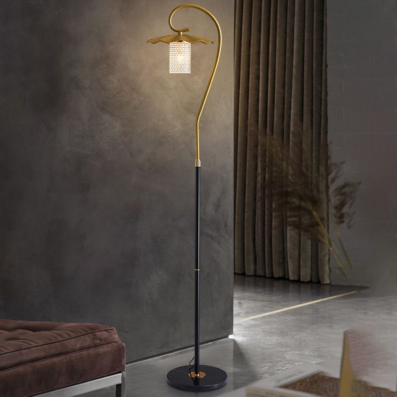 Carins Retro Lotus Metal Acrylic Floor Lamp, Gold/Green/Light Green