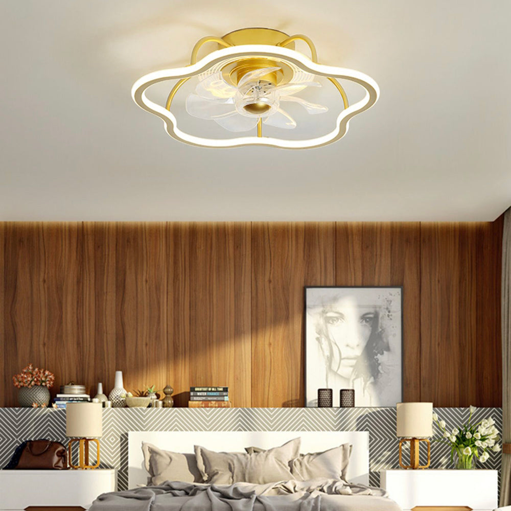 Kelley Flower Gold Flush Mount Ceiling Fan with Light, 20''