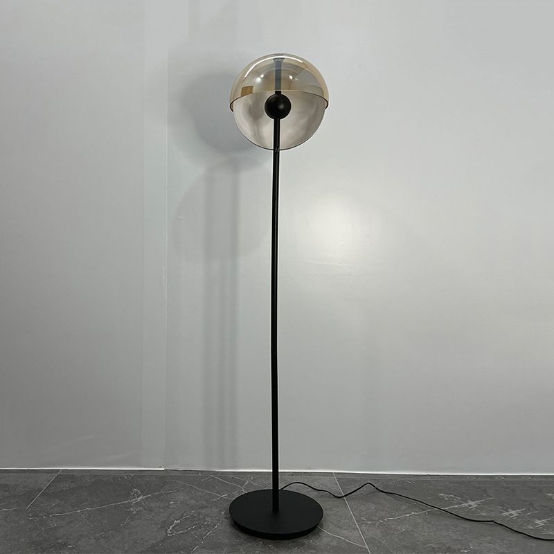 Salgado Modern Geometric Metal Glass Floor Lamp, Black/Amber