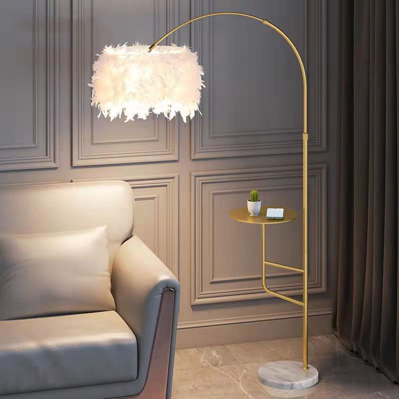 O'Moore Elegant Arc Metal Feather Floor Lamp With Table
