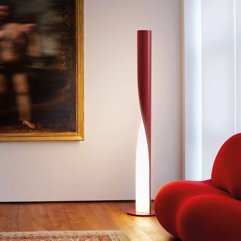 Edge Modern Minimalist Twisted Cylinder Metal Floor Lamp, White/Red/Grey/Gold